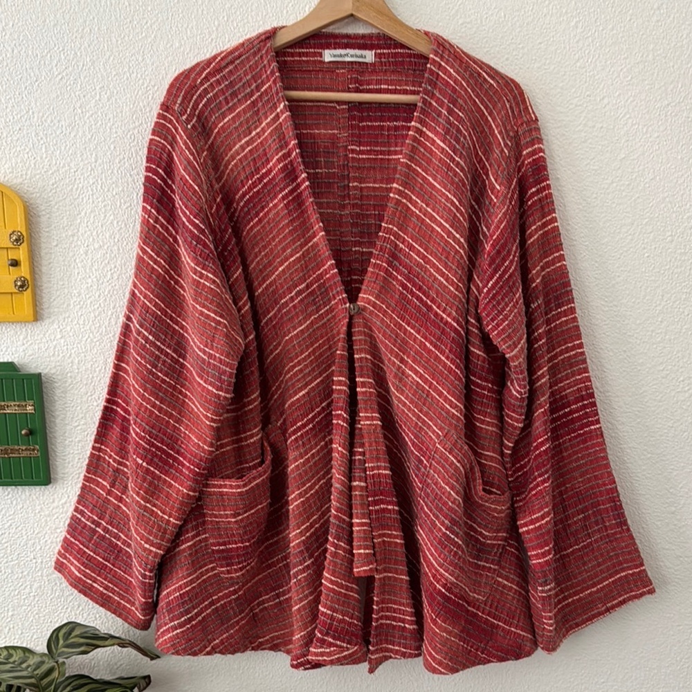 Yasuko Kurisaka Womens Textured Knit Button Kimono Top Lagenlook Boho One Size